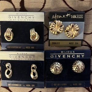 Givenchy and Monet pierced earrings. Gold lot of 4. 3 state 14kt posts.